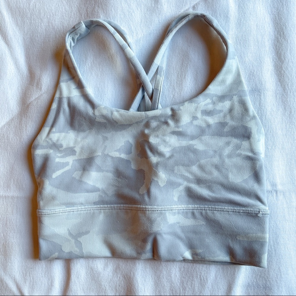 Lululemon Long Line Ribbed Energy Bra - Camo Alpine White - Size 4